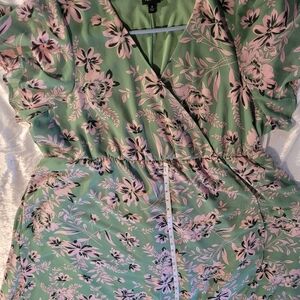 Torrid Green and Pink Floral High Low Dress